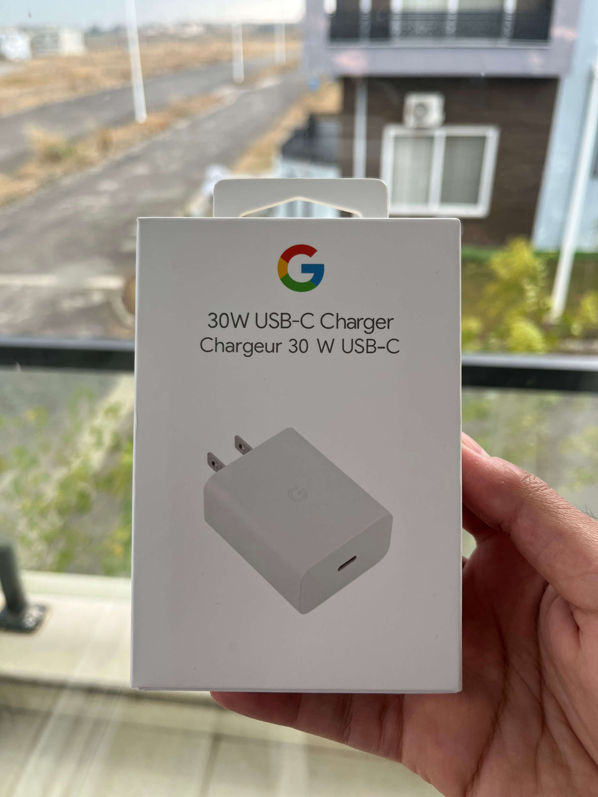 30W USB-C charger retail box — front close-up