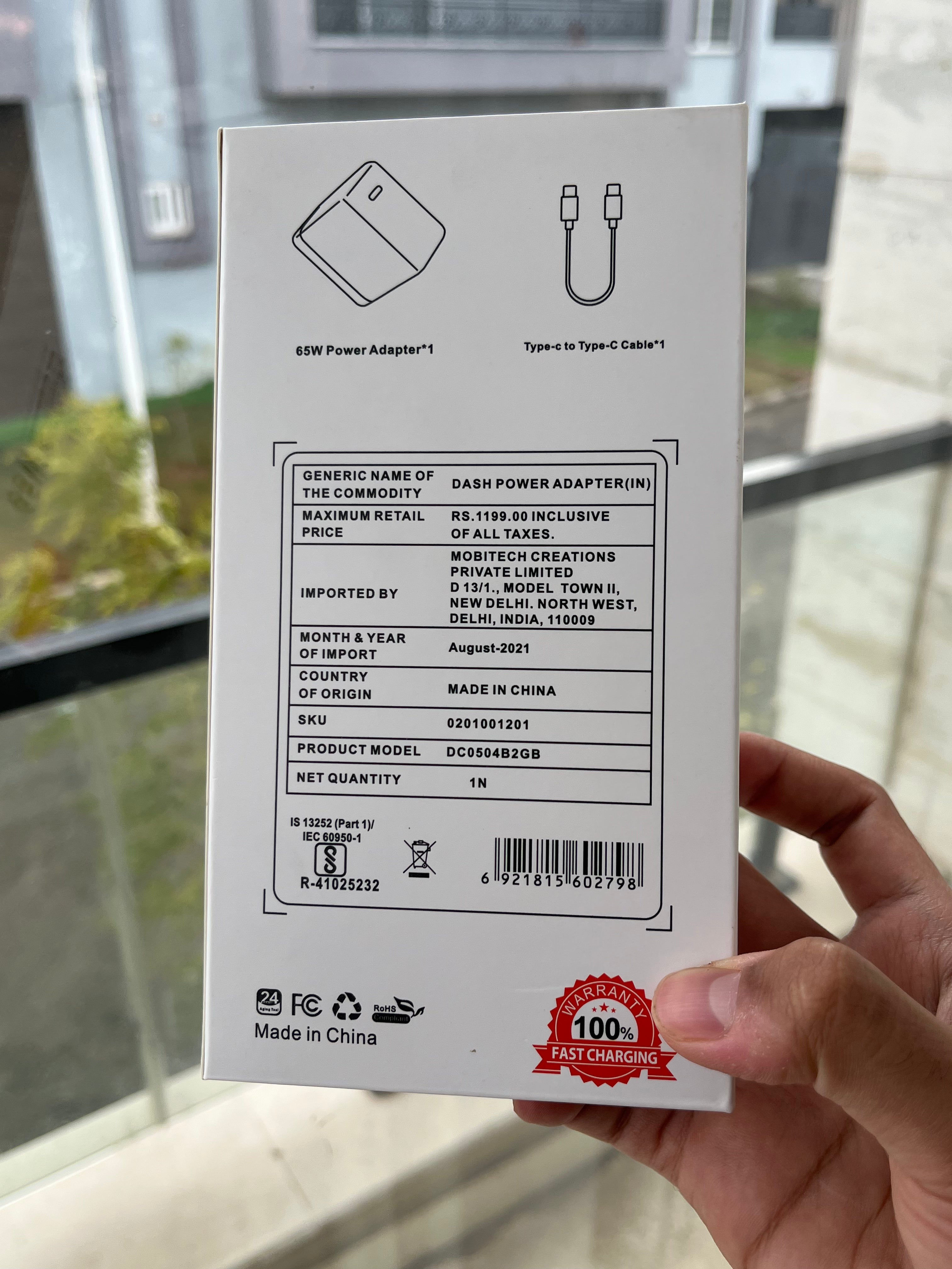 OnePlus Warp Charge 65 Power Adapter SUPERVOOC Type-C to Type-C Cable