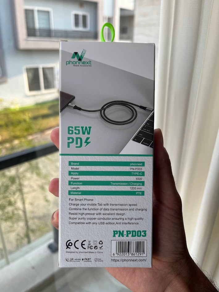 Type-C to Type-C 65W Fast Charging Data Cable Phonnext PD-03