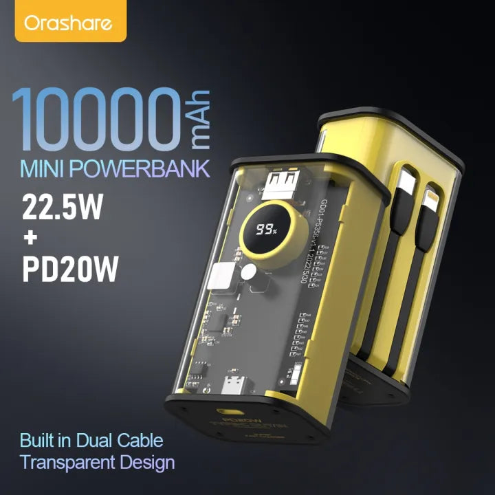 Orashare OT10CL Power Bank Pakistan – Built-in Cable 10000mAh Digital Display