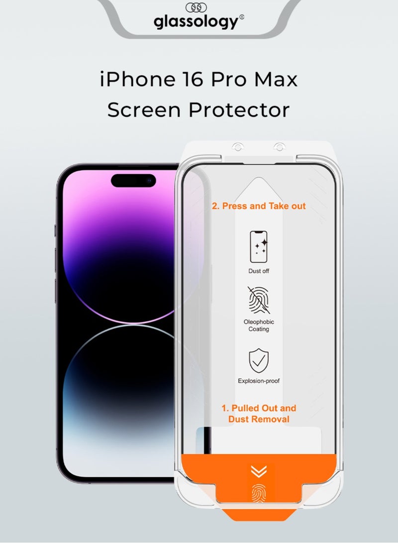 Glassology Tempered Glass Screen Protector with Installer Kit for Apple iPhone 16 Pro Max: Bubble-Free, Easy Installation, High Durability, Ultra-Clear Transparency for iPhone 16 Pro Max