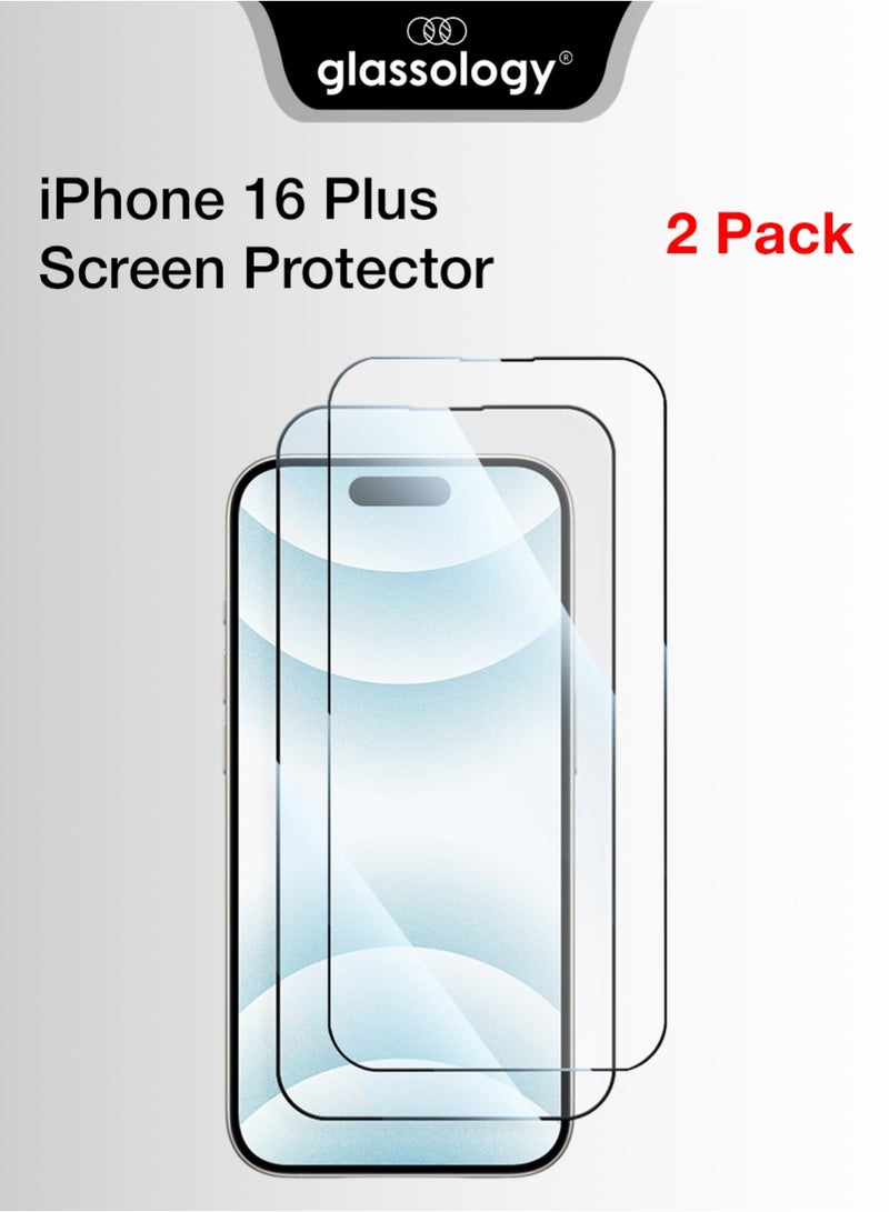 Glassology 2 pack iPhone 16 Plus 9H Tempered Glass Screen Protector Scratch Resistant, Ultra Clear, Anti-Fingerprint, Case-Friendly Bundle for iPhone 16 Plus