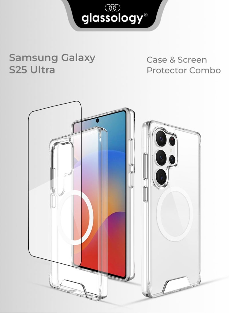 Glassology Magnetic Clear Case + Screen Protector Bundle for Samsung Galaxy S25 Ultra 360° Protection, Shatterproof, Anti-Yellowing, Premium Tempered Glass, High Clarity for Samsung Galaxy S25 Ultra