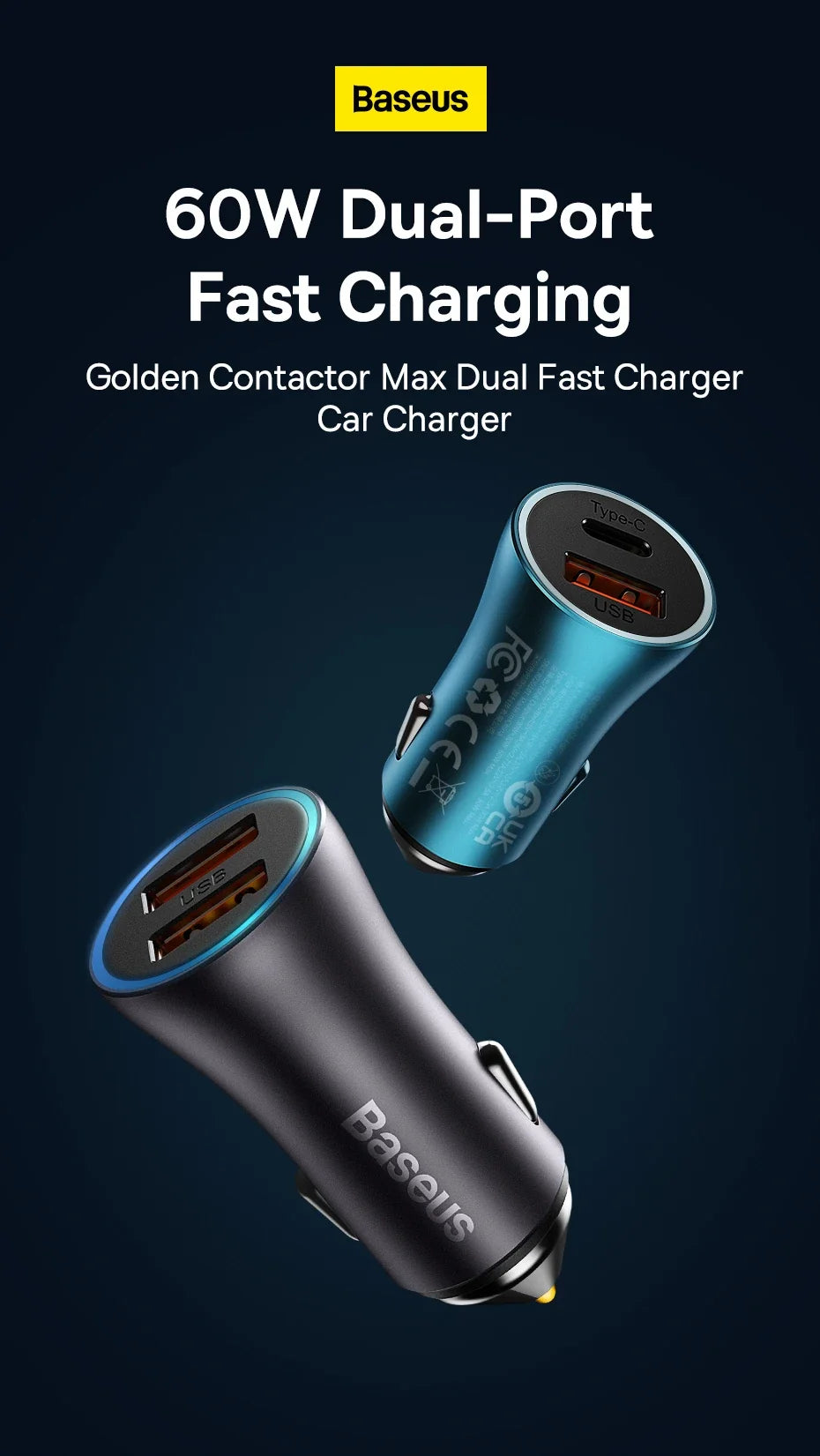 Baseus CGJM000113 Golden Contactor Max 60W car charger