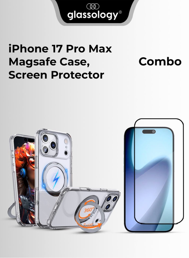 Glassology iPhone 17 Pro Max White Essentials Bundle – MagSafe Ring Stand Case + Ultra-Clear Screen Protector for iPhone 17 Pro Max