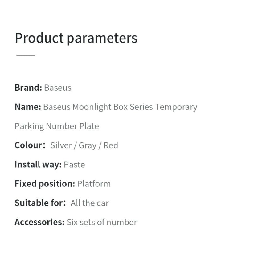 Baseus Moonlight Box temporary parking number plate in grey aluminium