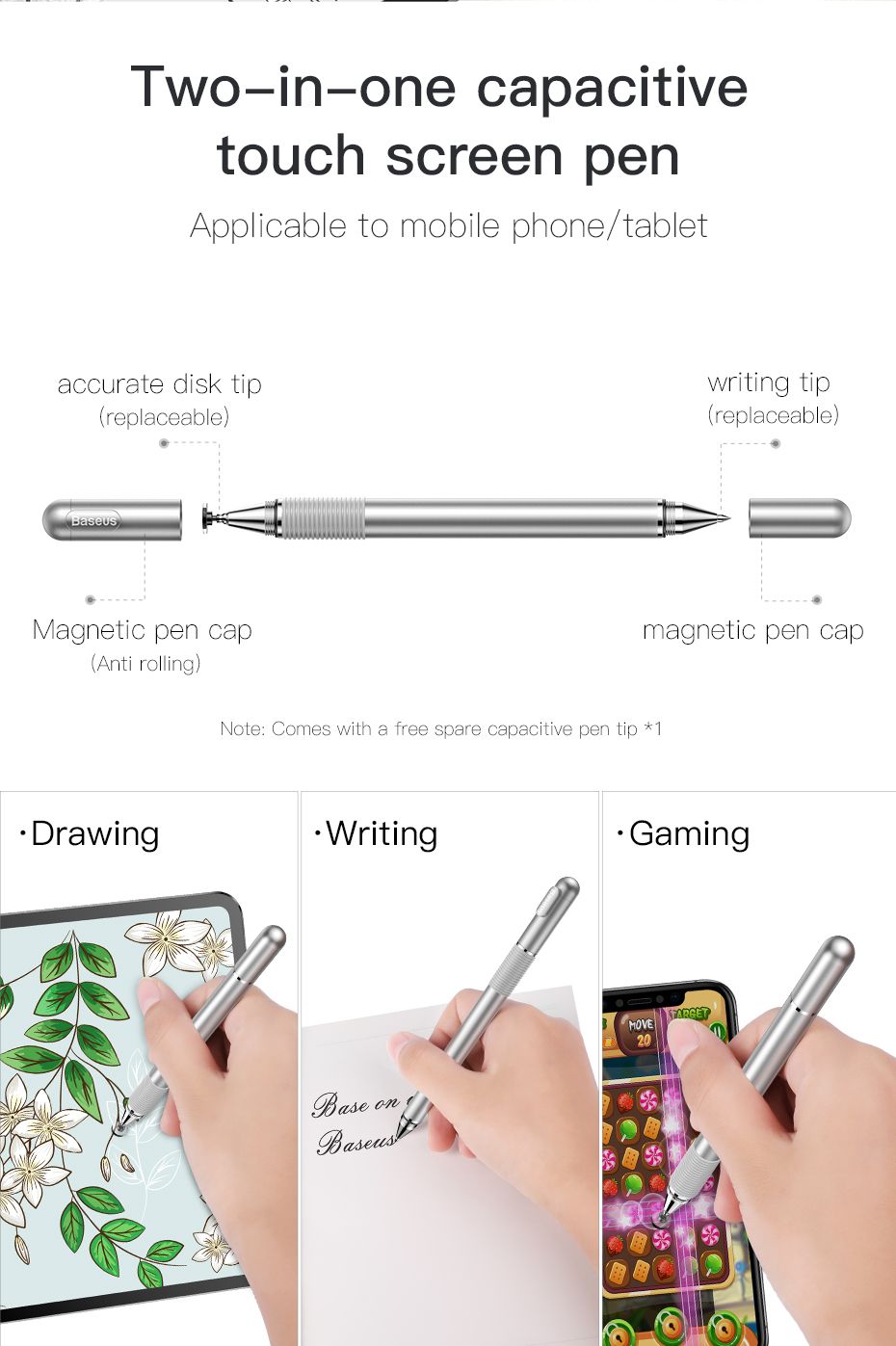 Baseus Golden Cudgel capacitive stylus and gel pen in black, SKU ACPCL-01, view 2