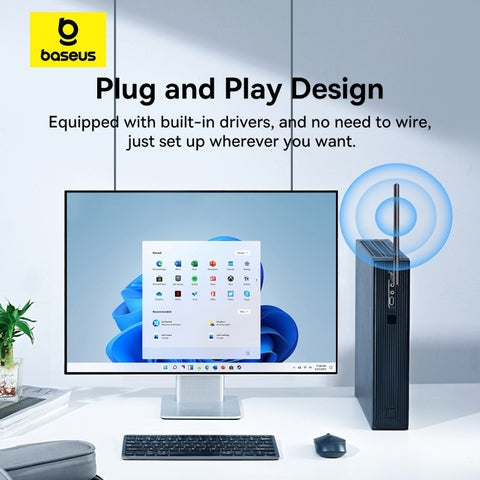Baseus FastJoy 150Mbps USB Wi-Fi adapter with external antenna in black – view 7