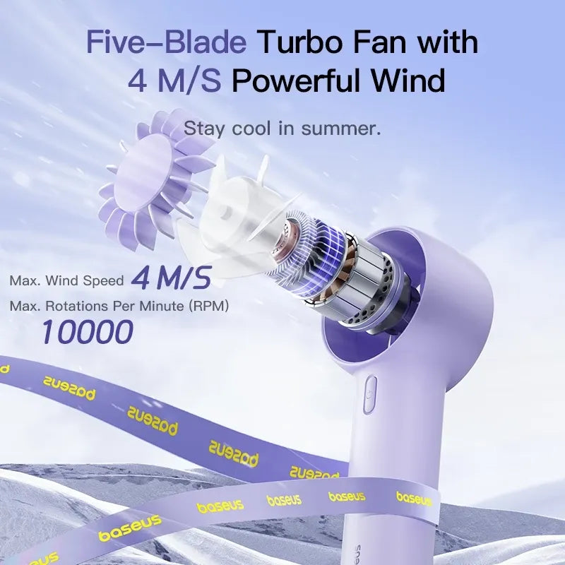 Baseus GoTrip DT1 mini turbine handheld fan in Nebula Purple – view 3