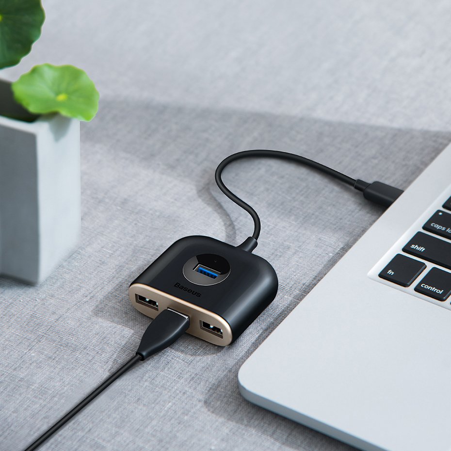 Baseus Square Round 4-in-1 USB hub in black, SKU CAHUB-AY01