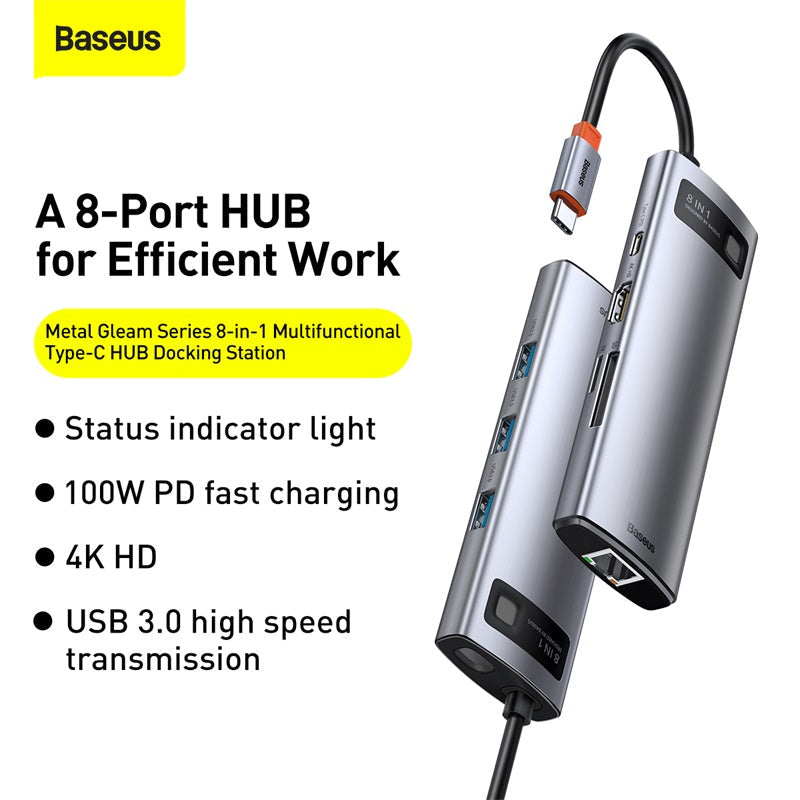 Baseus Metal Gleam 8-in-1 USB-C hub in gray – view 3