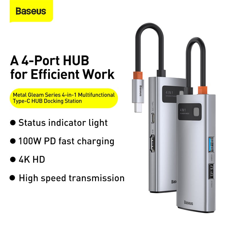 Baseus Metal Gleam 4-in-1 USB-C hub in gray – view 2