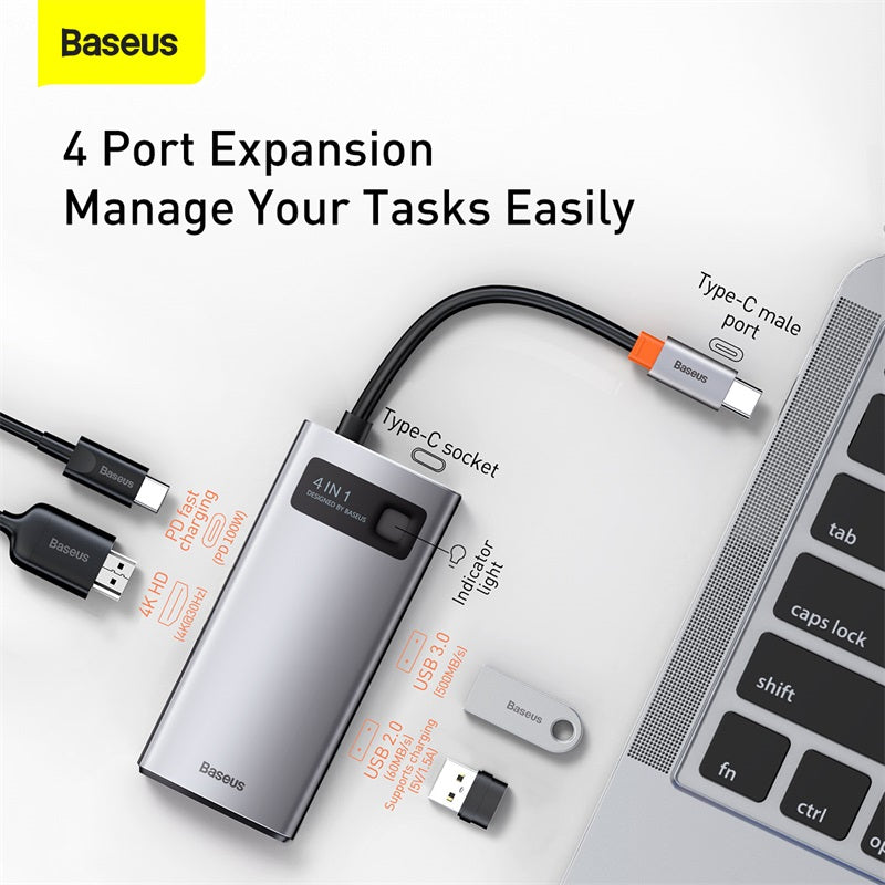 Baseus Metal Gleam 4-in-1 USB-C hub in gray – view 3