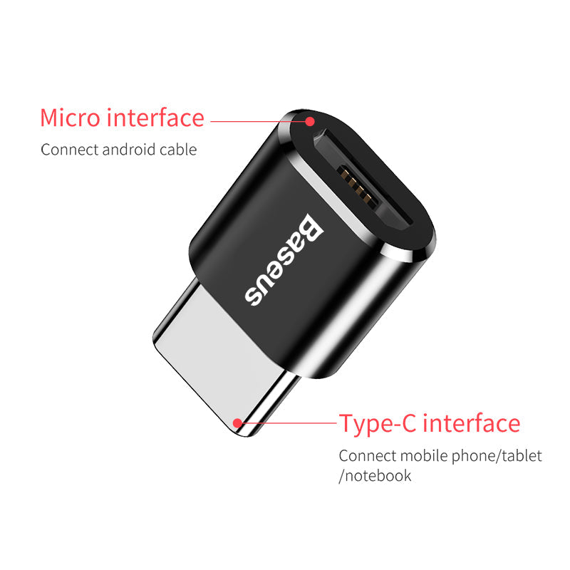 Baseus Micro-USB female to USB-C male adapter in black – view 3
