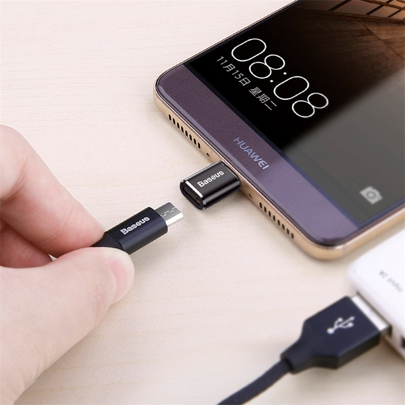 Baseus Micro-USB female to USB-C male adapter in black – view 8
