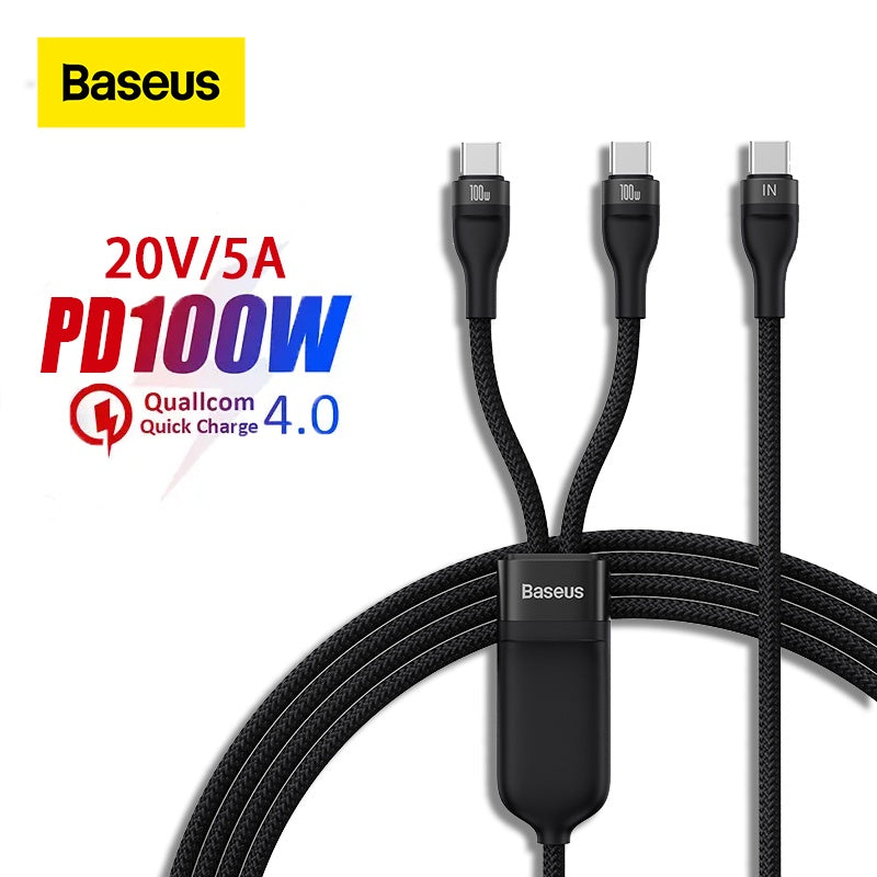 Baseus Flash Series Ⅱ One-for-Two Fast Charging Cable (Type-C to C+C) 100W product image 3