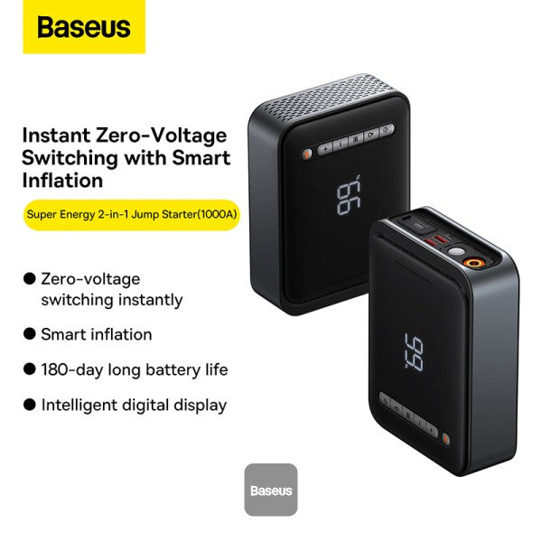 Baseus Super Energy 2-in-1 1000A jump starter and tyre inflator in black, SKU CGCN000001, view 2