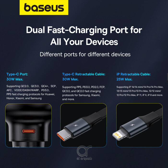 Baseus Enjoyment Pro Series 60W Car Charger Type-C + Type-C & Lightning product image 4