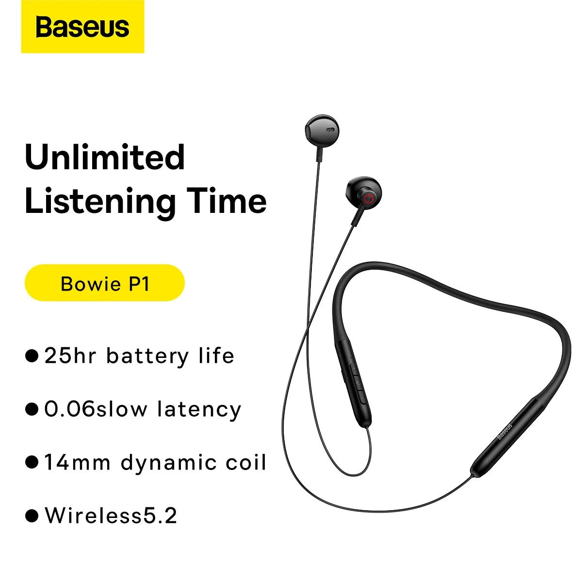 Baseus Bowie P1 black neckband wireless earphones – view 1