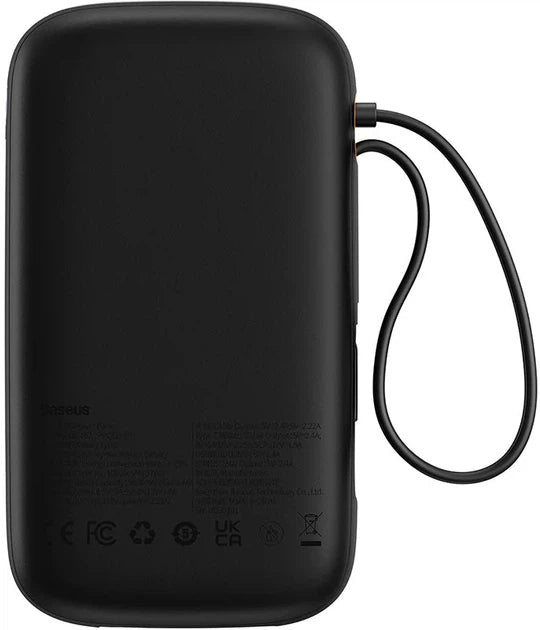 Baseus QPow2 20000mAh 30W black power bank ports and cable layout, SKU P10055005112-00
