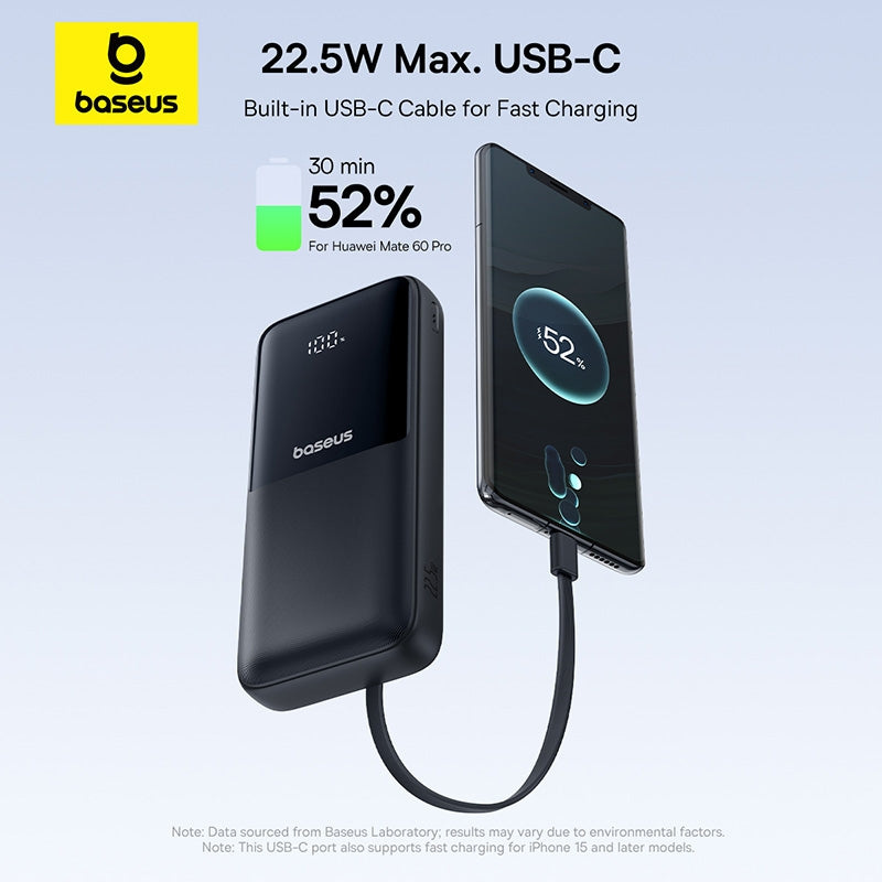 Baseus Lipow 22.5W black power bank side profile, SKU P10075101115-00