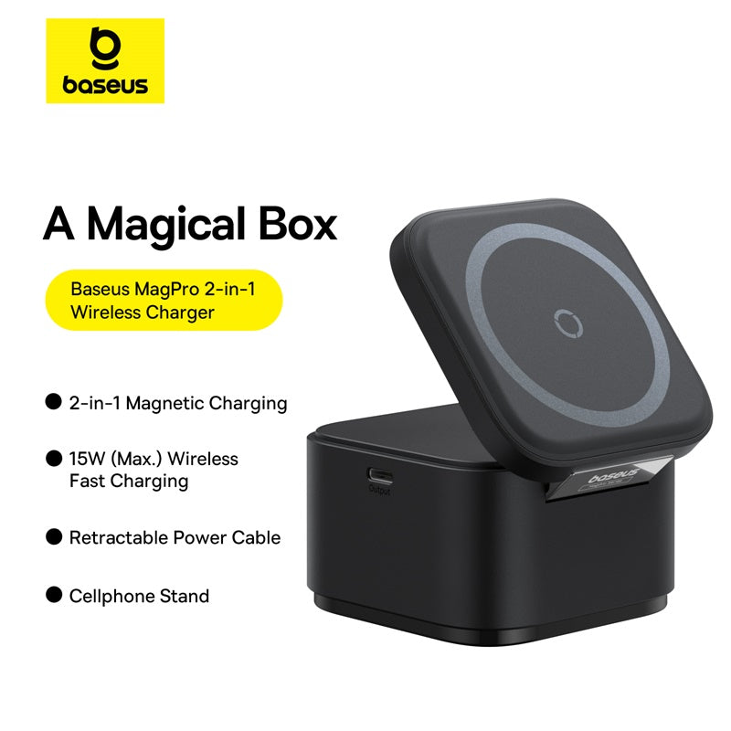 Baseus MagPro 2-in-1 magnetic wireless charger 25W in cosmic black – view 3