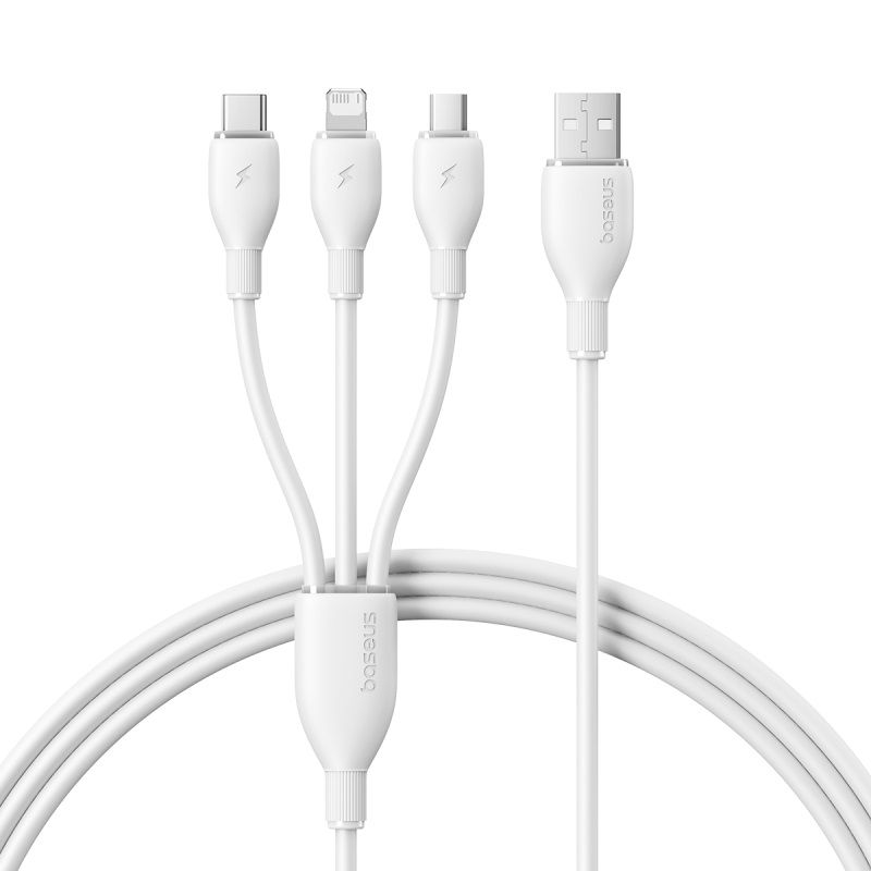 Baseus Ultra Fast 3-in-1 USB-A charging cable in white, SKU P10376303211-00