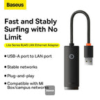 Baseus Lite USB-A to RJ45 Ethernet adapter in black, SKU WKQX000001, view 4