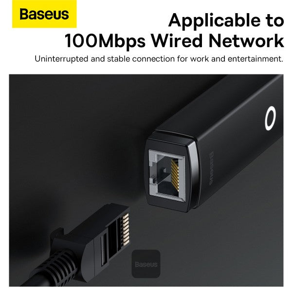 Baseus Lite USB-A to RJ45 Ethernet adapter in black, SKU WKQX000001, view 6