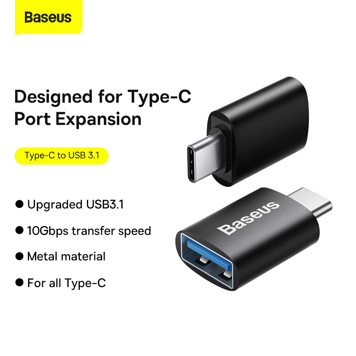Baseus Ingenuity USB-C to USB-A 3.1 OTG adapter in black – view 2