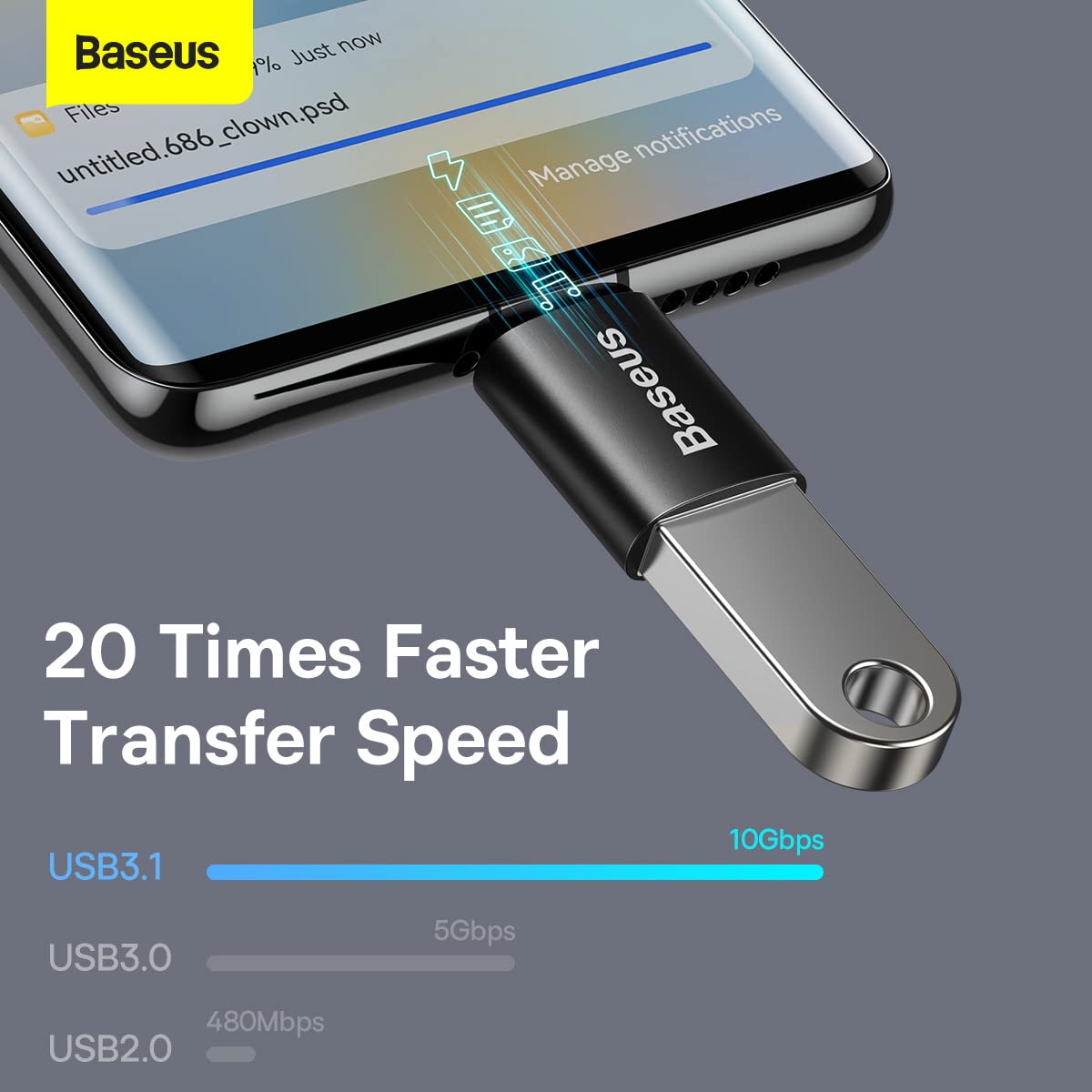 Baseus Ingenuity USB-C to USB-A 3.1 OTG adapter in black – view 5