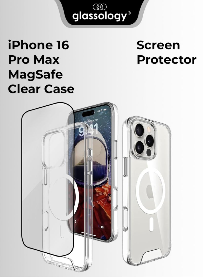 Glassology iPhone 16 Pro Max MagSafe Clear Case with Screen Protector Slim Shockproof Wireless Charging Compatible Anti-Yellowing Protective Bundle for iPhone 16 Pro Max