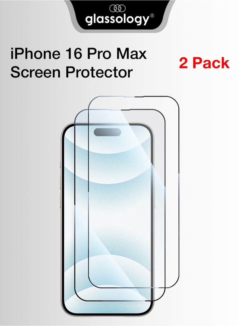 Glassology 2 Pack iPhone 16 Pro Max 9H Tempered Glass Screen Protector Ultra Clear, Scratch Resistant, Anti-Fingerprint, Case-Friendly Bundle for iPhone 16 Pro Max
