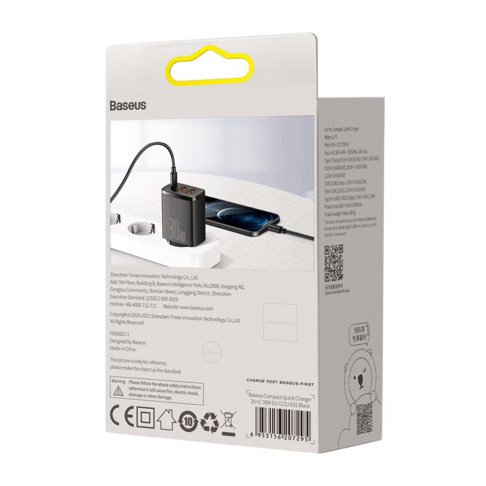 Baseus Compact 30W three-port fast charger black – view 8