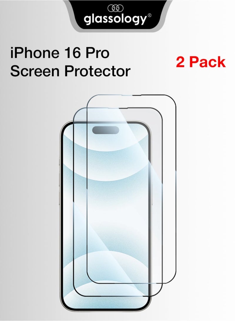 Glassology 2 pack iPhone 16 Pro Screen Protector 9H Tempered Glass, HD Ultra‑Clear, Scratch‑Resistant, Anti‑Fingerprint, Case‑Friendly, Military‑Grade Protection, Bubble‑Free Tempered Glass Film Bundle for iPhone 16 Pro