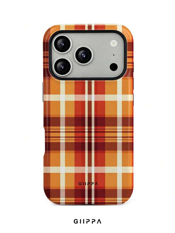 GHIPPA Autumn Color Palette Brown & Orange Plaid Pattern Design Phone Case for iPhone 16 Pro, 16 Pro Max, 17 Pro and 17 Pro Max in Pakistan