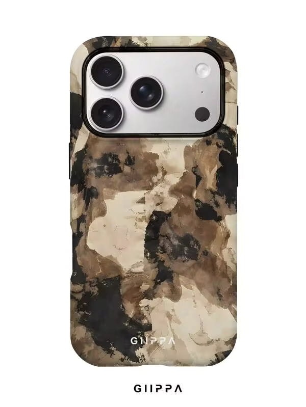 GHIPPA Beige Base With Black Coffee Ink Asymmetric Wave Pattern Design Phone Case for iPhone 16 Pro, 16 Pro Max, 17 Pro and 17 Pro Max in Pakistan