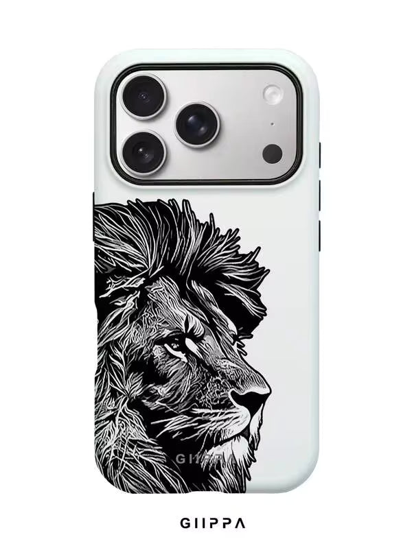GHIPPA Black And White Lion Pattern Design Phone Case for iPhone 16 Pro, 16 Pro Max, 17 Pro and 17 Pro Max in Pakistan