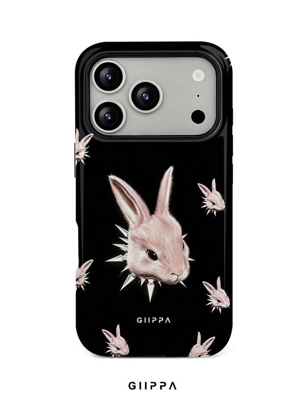 GHIPPA Black Background With Pink Rabbit Pattern Design Phone Case for iPhone 16 Pro, 16 Pro Max, 17 Pro and 17 Pro Max in Pakistan