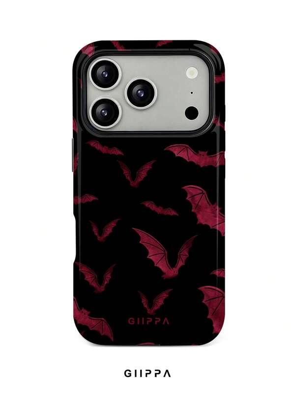 GHIPPA Black Base With Burgundy Bat Pattern Design Phone Case for iPhone 16 Pro, iPhone 16 Pro Max, iPhone 17 Pro and iPhone 17 Pro Max in Pakistan