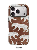 GHIPPA Brown Base With White Leopard Pattern Design Phone Case for iPhone 16 Pro, 16 Pro Max, 17 Pro and 17 Pro Max in Pakistan