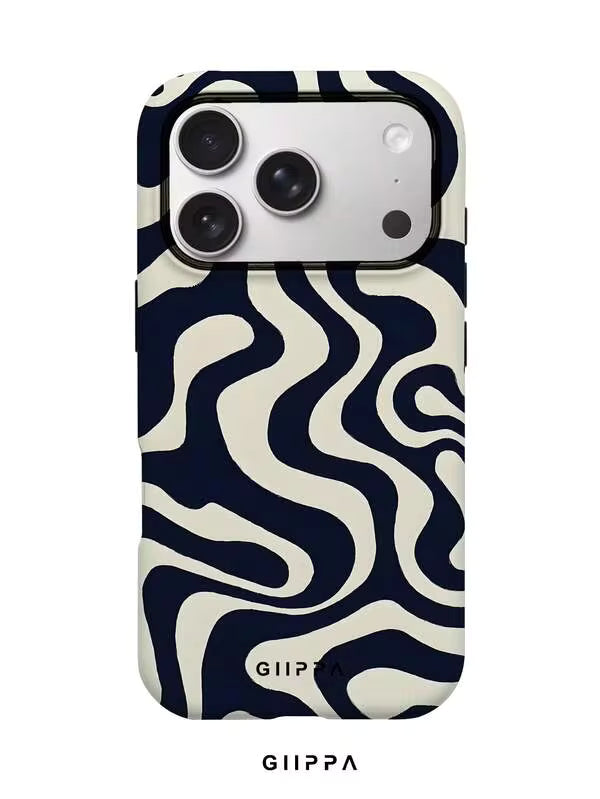 GHIPPA Deep Navy Blue Asymmetric Wave Pattern Design Phone Case for iPhone 16 Pro, 16 Pro Max, 17 Pro and 17 Pro Max in Pakistan