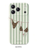 GHIPPA Green & White Striped Background With Leopard Print Bikini Design Phone Case for iPhone 16 Pro, 16 Pro Max, 17 Pro and 17 Pro Max in Pakistan