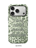 GHIPPA Green Leopard Print Background With Shiny Silver English Slogan Design Phone Case for iPhone 16 Pro, 16 Pro Max, 17 Pro and 17 Pro Max in Pakistan