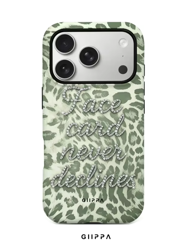 GHIPPA Green Leopard Print Background With Shiny Silver English Slogan Design Phone Case for iPhone 16 Pro, 16 Pro Max, 17 Pro and 17 Pro Max in Pakistan
