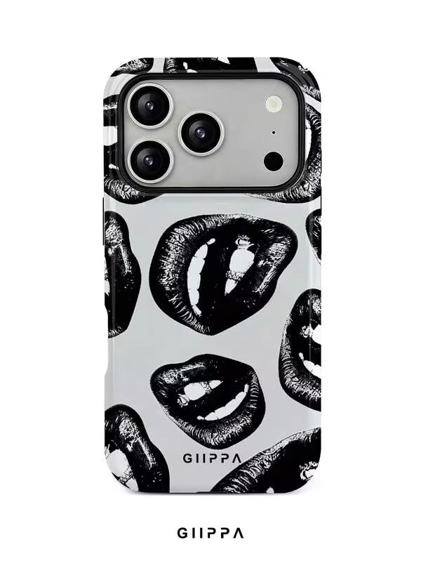 GHIPPA Grey Background With Lips Pattern Design Phone Case for iPhone 16 Pro, iPhone 16 Pro Max, iPhone 17 Pro and iPhone 17 Pro Max in Pakistan