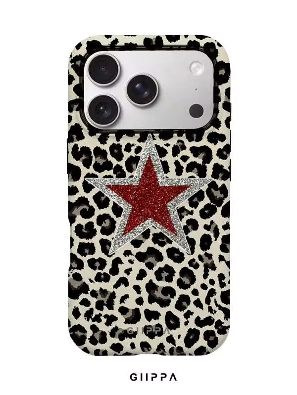 GHIPPA Leopard Print & Red Star Pattern Design Phone Case for iPhone 16 Pro, iPhone 16 Pro Max, iPhone 17 Pro and iPhone 17 Pro Max in Pakistan