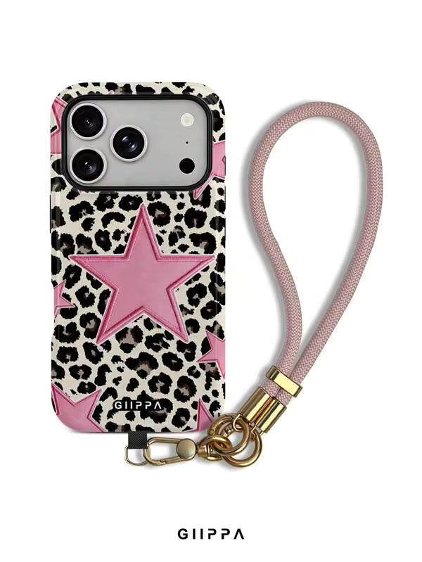 GHIPPA Leopard Print Bottom & Pink Star Pattern Design Phone Case for iPhone 16 Pro, 16 Pro Max, 17 Pro and 17 Pro Max in Pakistan