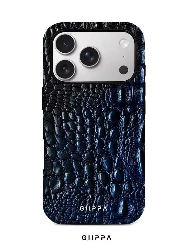GHIPPA Navy Blue Crocodile Pattern Phone Case for iPhone 16 Pro, 16 Pro Max, 17 Pro and 17 Pro Max in Pakistan
