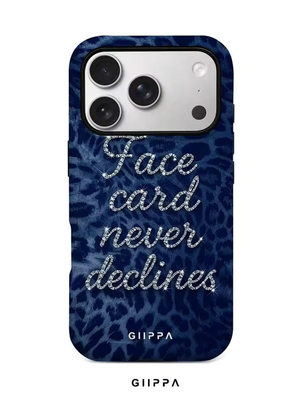 GHIPPA Navy Blue Leopard Print With Shiny Silver English Slogan Design Phone Case for iPhone 16 Pro, 16 Pro Max, 17 Pro and 17 Pro Max in Pakistan